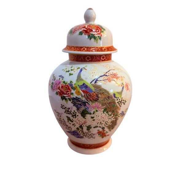 Satsuma Peacock Ginger Jar Decorative Japanese Bird Vase 7" Floral VTG Home Deco - Picture 13 of 13